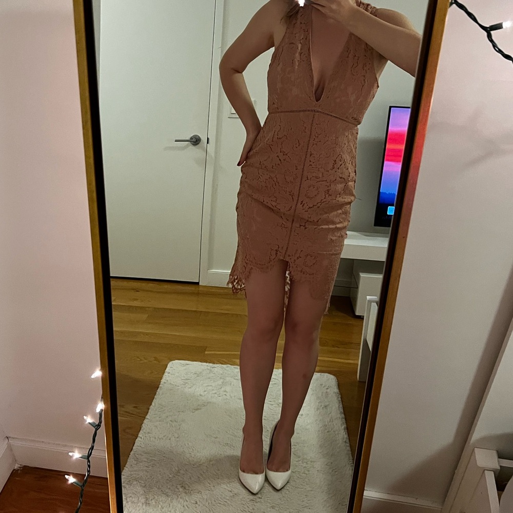 NEW! Sexy midi nude lace dress Size M